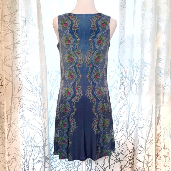 MICHAL NEGRIN blue white pink floral print stretch sleeveless tank mini dress - Picture 2 of 9